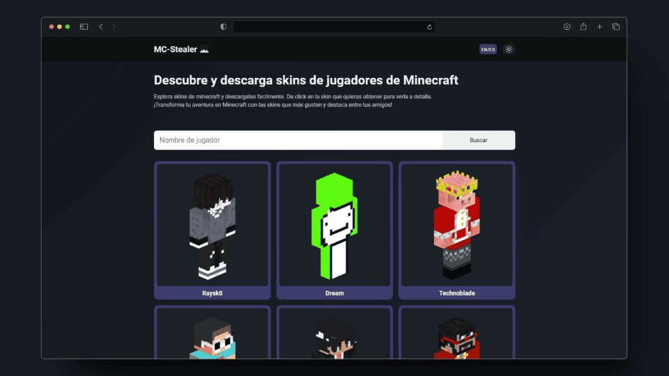 Screenshot del proyecto MC Skin Stealer